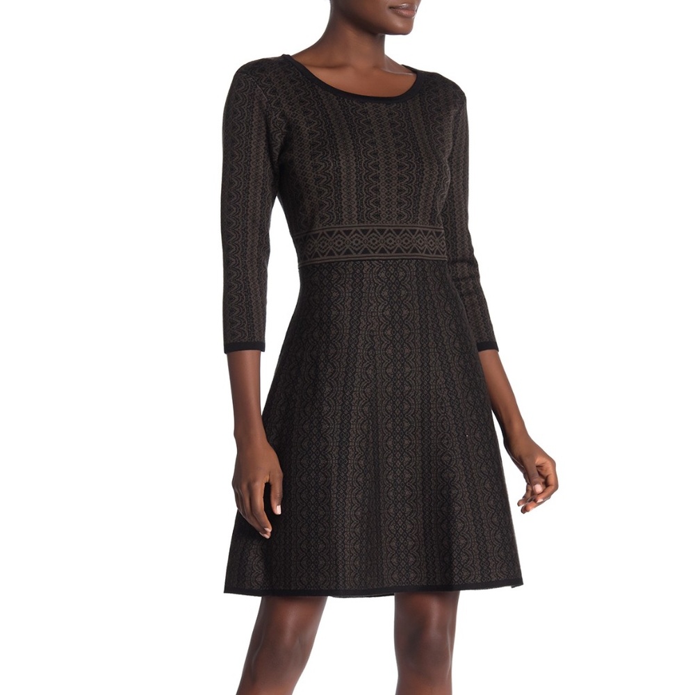 Nina Leonard Geometric Print Sweater Dress
